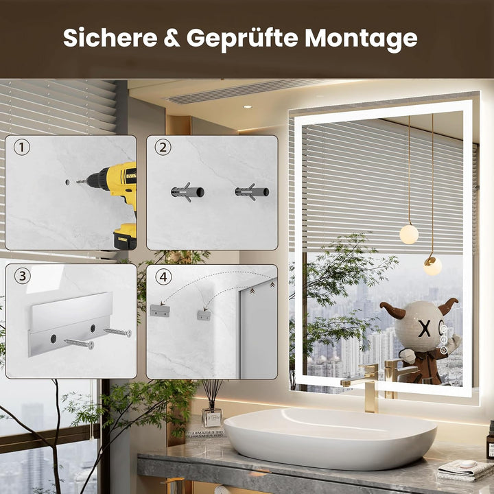 Snowdool LED-Badezimmerspiegel, 60 x 80 cm Kosmetikspiegel Mit Beleuchtung, Beleuchteter Wandspiegel