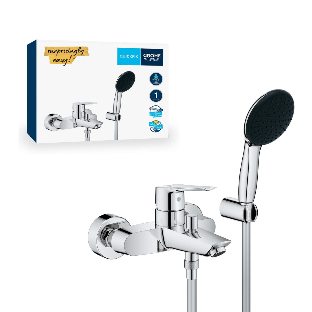 GROHE Start, Badewannenarmatur mit Duschkopf (Duscharmatur für die Badewanne, Auto-Umstellung Wanne/
