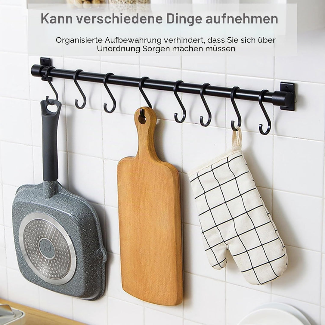 Schwarzer Aluminium-Utensilienhalter, Küchenregal, Wandmontage, Küchenschiene, Pfannenaufhänger mit