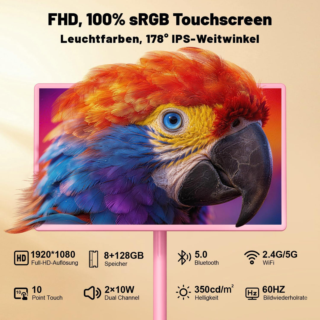 VLH 32 Zoll Portable TV, Mobiler Tragbarer Fernseher auf Rollen, Android 15, EDLA-Zertifiziert, 8G+1