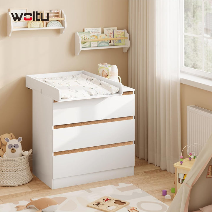 WOLTU Wickelaufsatz für Kommode, Wickelbrett 60 x 10 x 80 cm passend für Tiefe 46,5–50 cm, Aufsatz m