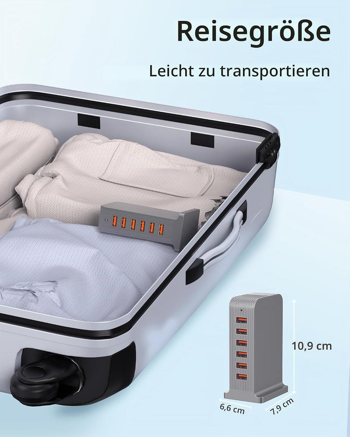 50W USB Ladegerät Mehrfach 6 Port USB Netzteile Handy Ladestation Steckdose für iPhone 15/14/13/12 P