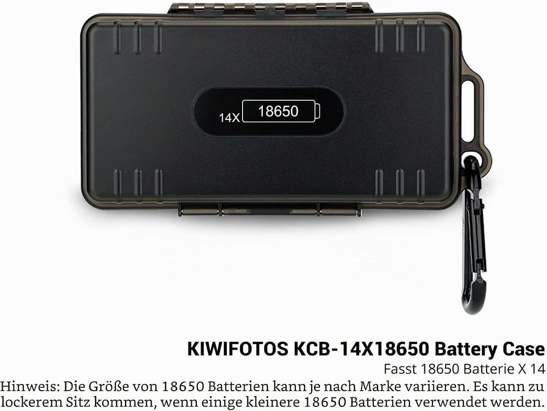 KIWIFOTOS 18650 Batteriebox Aufbewahrung für 14 Stück 18650 Akku und alle ähnlich grossen Akkus - 18