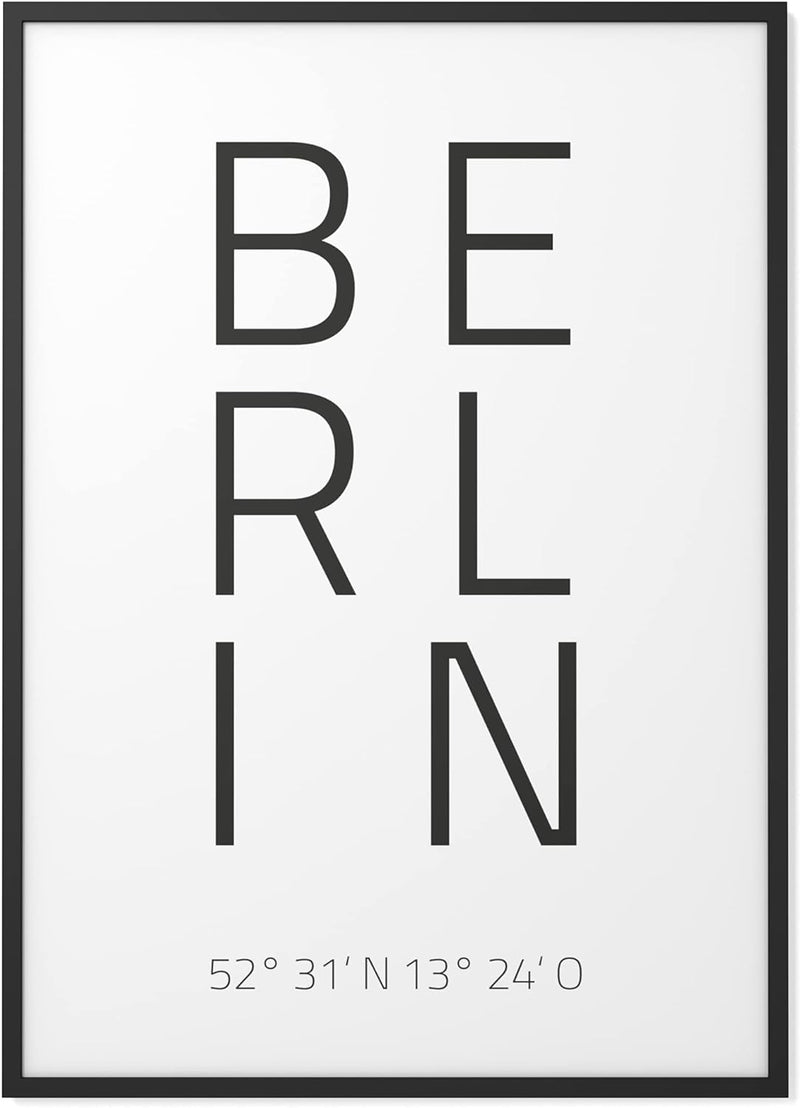 Papierschmiede® Geo Poster Koordinaten Berlin, A3 Gerahmt im Holzrahmen (schwarz), Stadt Bild als Wa