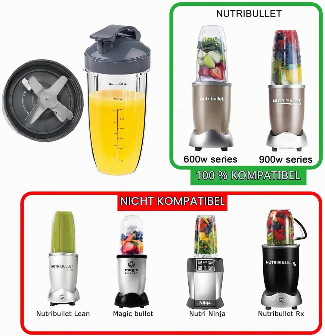 Ersatzteile Zubehör für Nutribullet Mixer, Extraktor Klinge und 950ml Becher mit Flip-Top Becherdeck