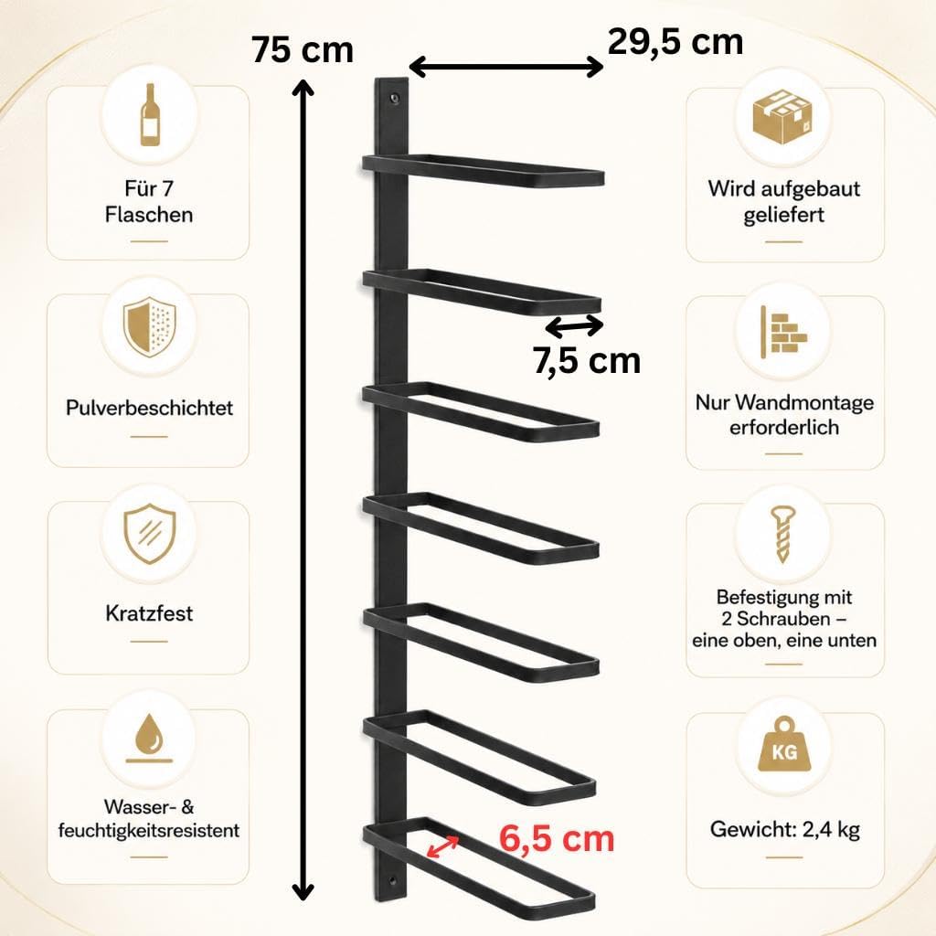 DanDiBo Weinregal Metall Wand Schwarz 93885 Flaschenregal Flaschenhalter Wandmontage Modern Wandhalt