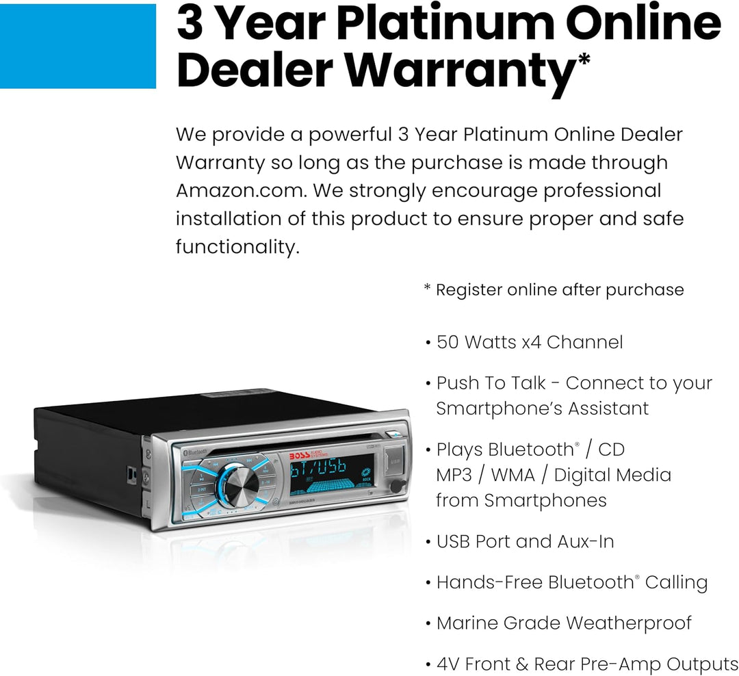 BOSS Audio MR508UABS Single Din, Bluetooth, CD/MP3/WMA/USB/SD AM/FM, wetterfest, Marine Stereo, kabe