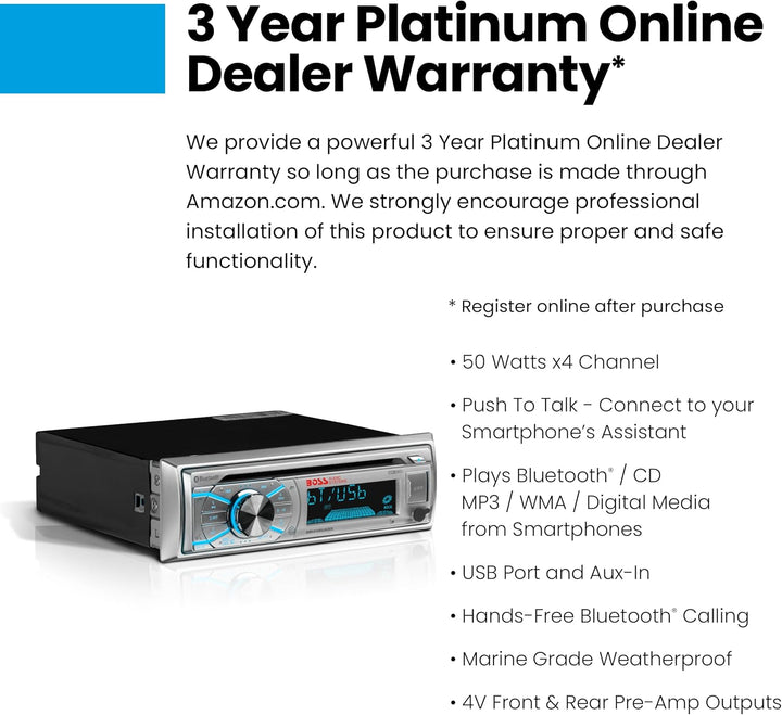 BOSS Audio MR508UABS Single Din, Bluetooth, CD/MP3/WMA/USB/SD AM/FM, wetterfest, Marine Stereo, kabe