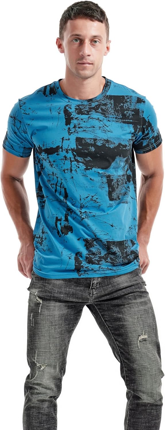 RONOMO Herren Mode Krawatte Dye T-Shirt Casual Print T-Shirt Graffiti T-Shirt S Fk Blau, S Fk Blau
