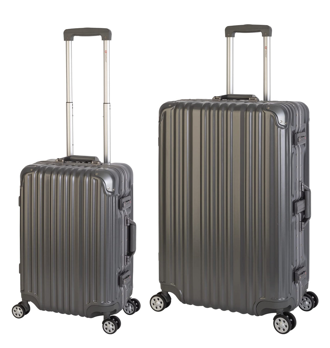 Travelhouse London Koffer Grau S-55cm, L-55cm · 2er-Set · Alu-Rahmen · Polykarbonat Hartschale · Han