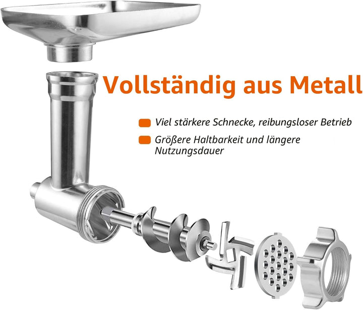 Gdrtwwh Fleischwolf Aufsatz kompatibel mit allen KitchenAid/PHISINIC Küchenmaschine-mit 3 Wurstfüllh