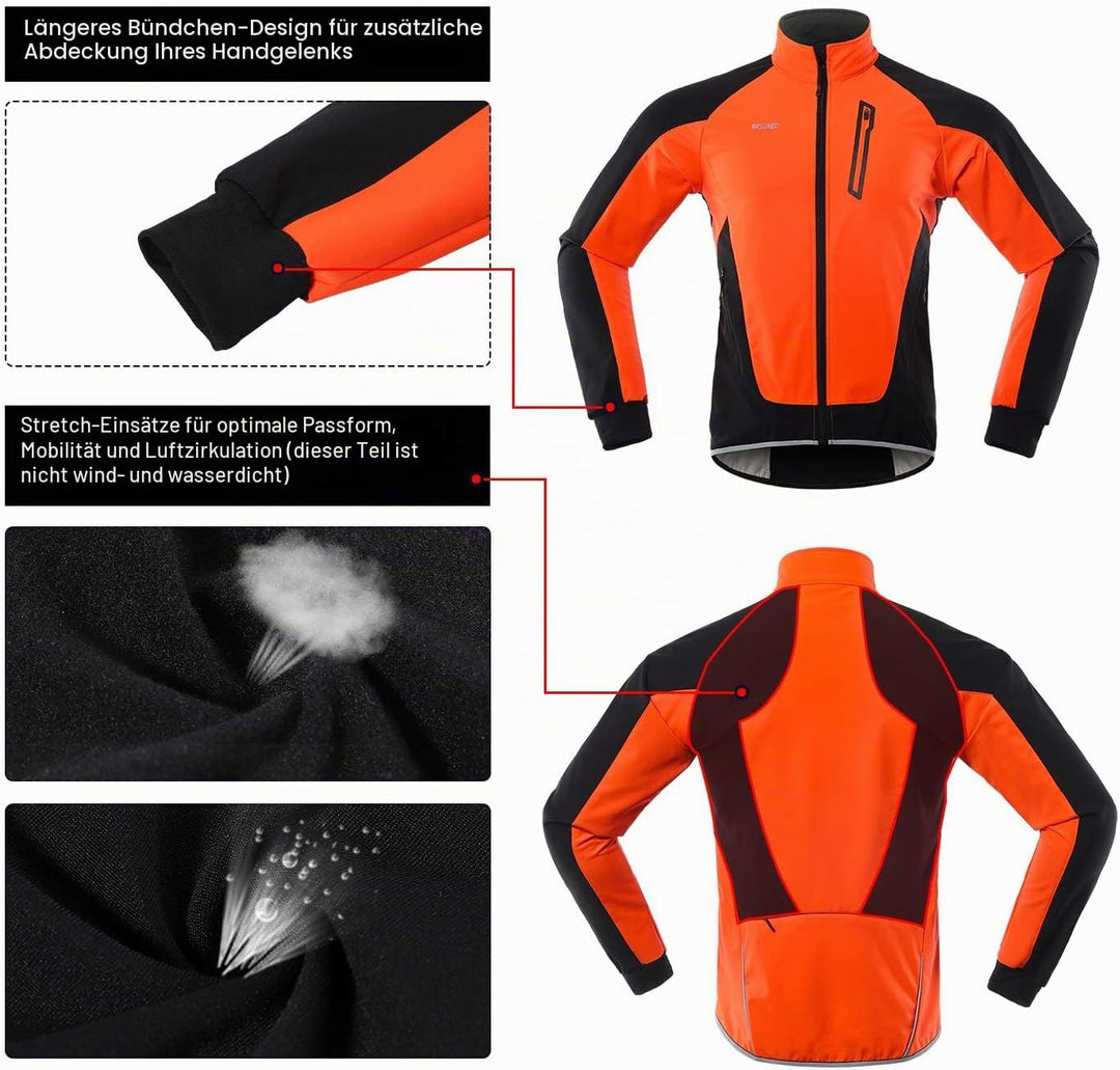 ARSUXEO Herren Winter Fahrradjacke Thermo-Vlies Softshell MTB Fahrrad Outwear Winddicht Wasserdicht