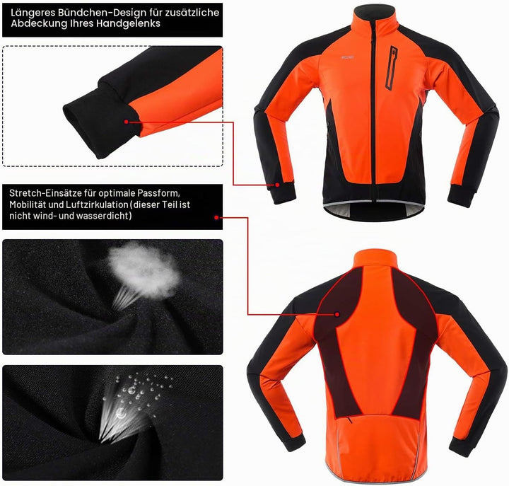 ARSUXEO Herren Winter Fahrradjacke Thermo-Vlies Softshell MTB Fahrrad Outwear Winddicht Wasserdicht