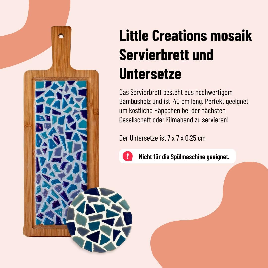 Little Creations - DIY Mosaik Bastelset Erwachsene Blau | 1x Servierplatte & 4x Untersetzter | Kompl