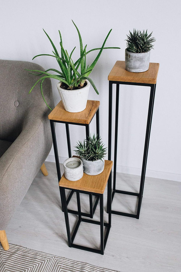 EINE BestLoft Blumensäule Dora aus Eiche - Dekosäule im schlanken Design + Stahlgestell (Gestell Sch