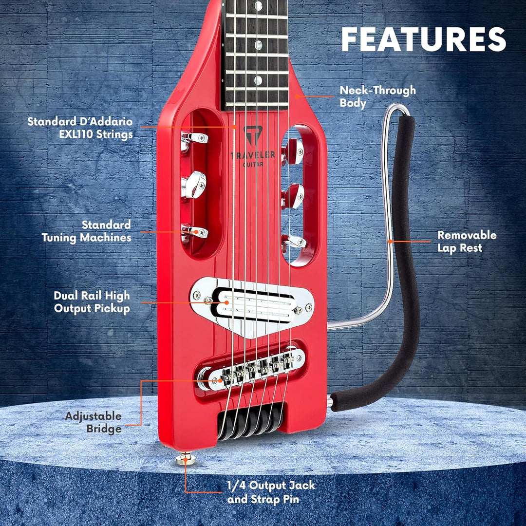 Traveler Guitar Ultraleichte Solid-Body E-Gitarre (ULE TRDG), Torino Red Torino Rot Guitar Griffbret