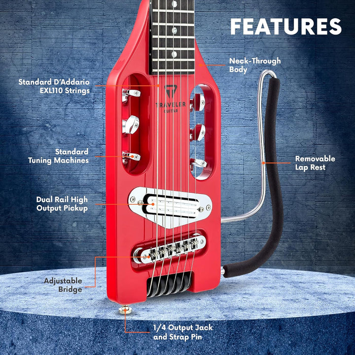 Traveler Guitar Ultraleichte Solid-Body E-Gitarre (ULE TRDG), Torino Red Torino Rot Guitar Griffbret