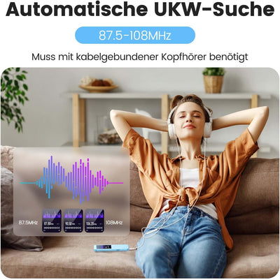 AGPTEK MP3 Player Bluetooth 5.3, 32GB HiFi Sound Musikplayer mit 2,4 Zoll TFT Farbbildschirm, Kopfhö