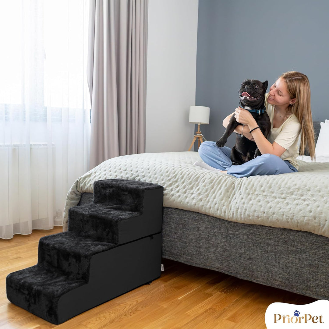 Hundetreppe für Bett und Sofa - 4 Stufen Hunderampe 58cm Hoch - Schaumstoff für Kleine Hunde - Siche