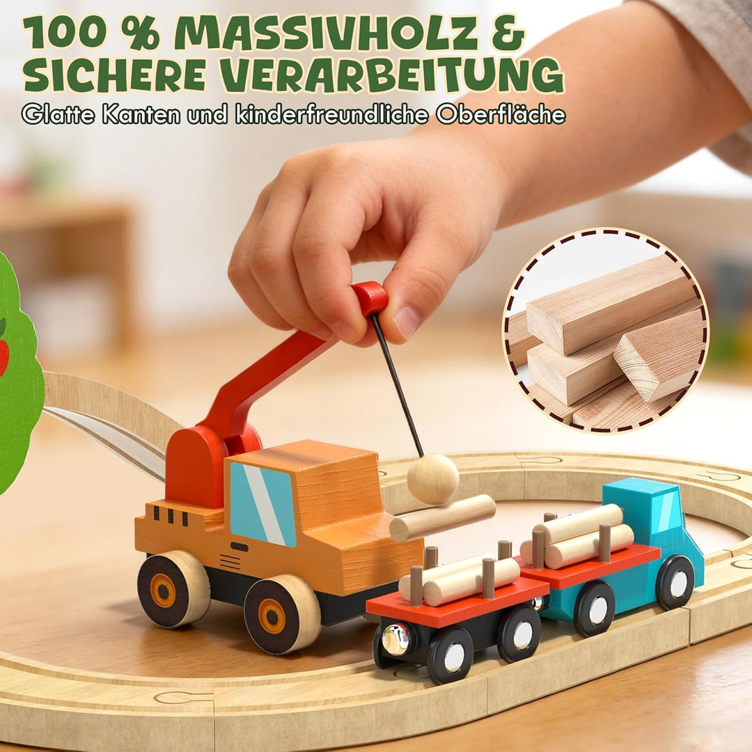 Lehoo Castle Holzeisenbahn, Holz Bauernhof Spielzeug, Holztiere, Kuhstall Spielzeug ab 3 4 5 Jahre M