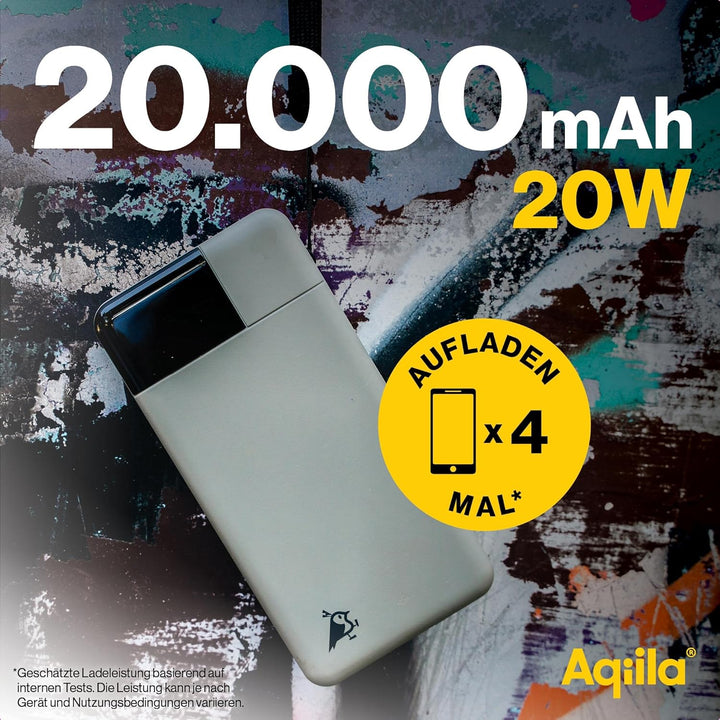 Powerbank 20000mAh, 20W, LCD-Display, 2X USB-C, 1x USB-A, tragbares Ladegerät, Pass-Through-Laden, l