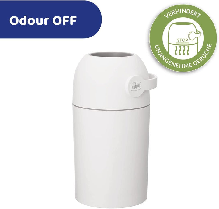 Chicco Windeleimer Odour Off, geruchsdichtes System, platzsparender Baby Windeleimer mit Deckel, ein