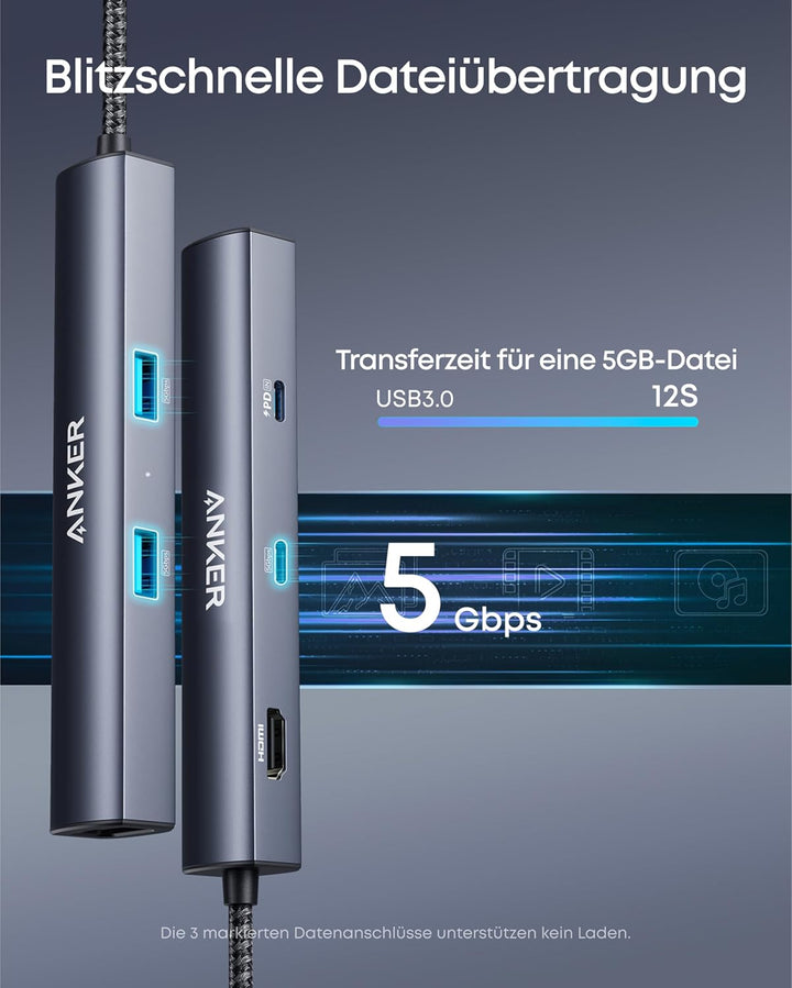Anker PowerExpand 6-in-1 Ethernet Adapter, PD Hub, 65 PD, 4K HDMI, 1Gbps Ethernet, Daten, 2 USB 3.0