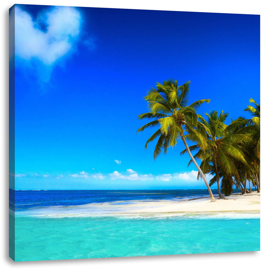 Pixxprint Herz aus Wolken über dem Meer, Format: 70x70 auf Leinwand, 70x70