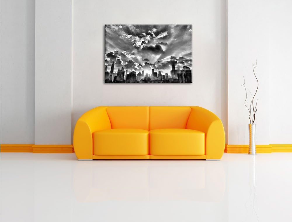 Pixxprint Monocrome, Chicago Skyline im Sonnenaufgang, Format: 100x70 auf Leinwand, 100x70