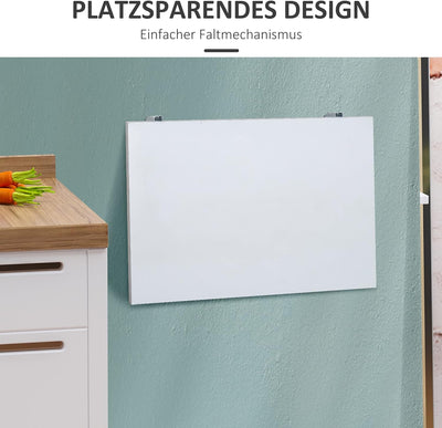 HOMCOM Wandklapptisch Wandtisch Klapptisch Esstisch Schreibtisch, MDF, Weiss, 60x40cm, Weiss