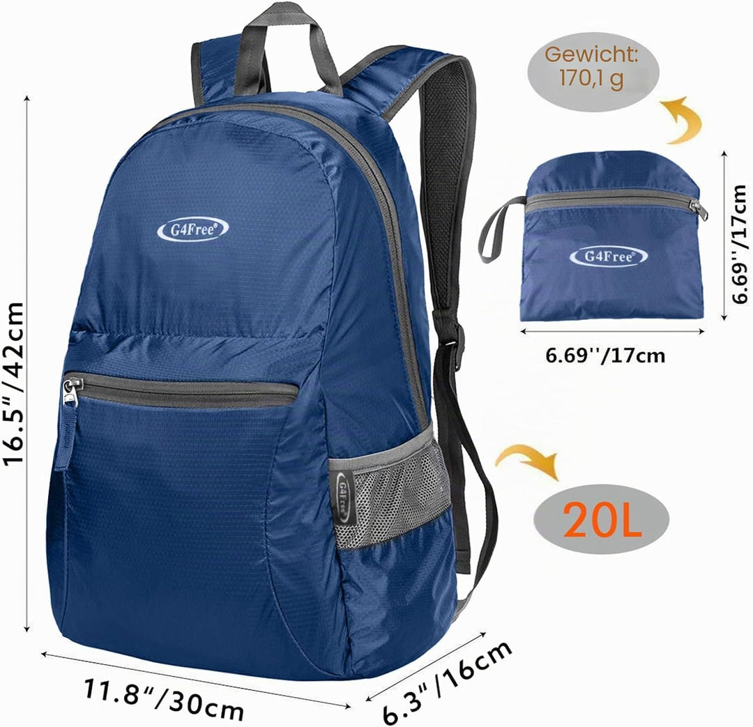 G4Free 20L Faltbarer Rucksack Ultraleichter Wanderrucksack Daypack für Männer Frauen und Kinder für