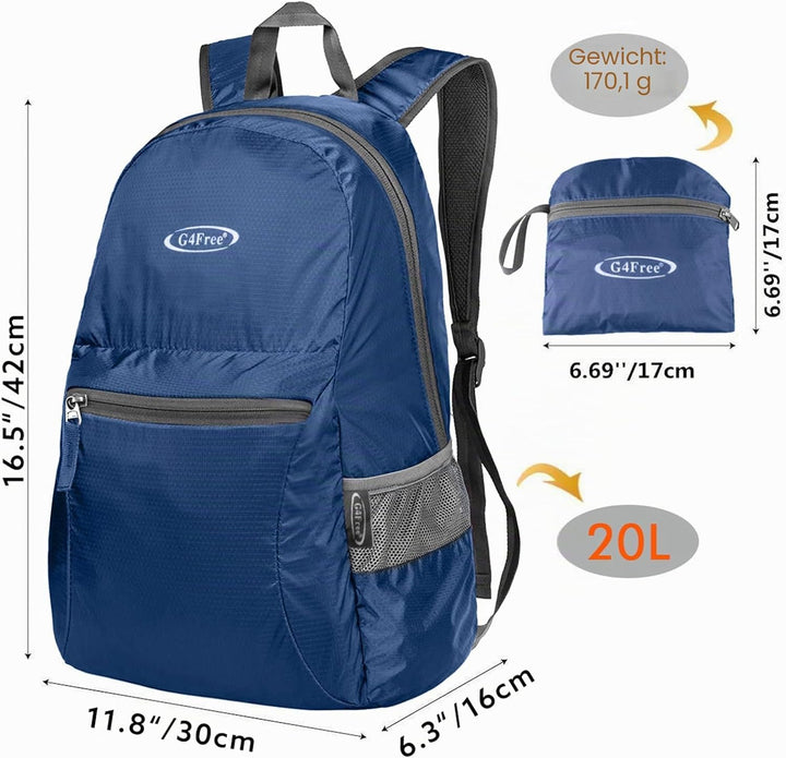 G4Free 20L Faltbarer Rucksack Ultraleichter Wanderrucksack Daypack für Männer Frauen und Kinder für