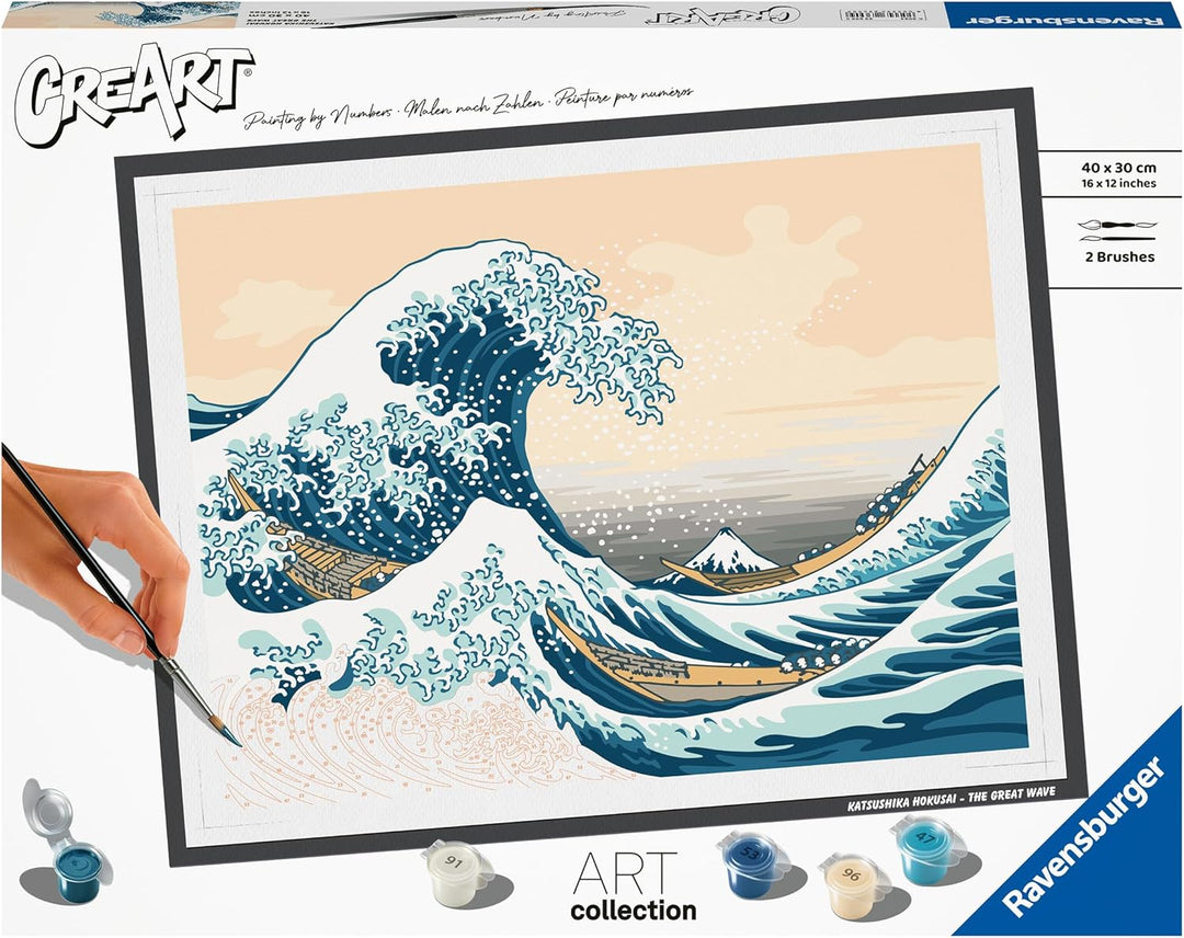 Ravensburger CreArt 23690 - Grosse Welle (Hokusai) - Malen nach Zahlen Erwachsene, DIY Malset mit Pi