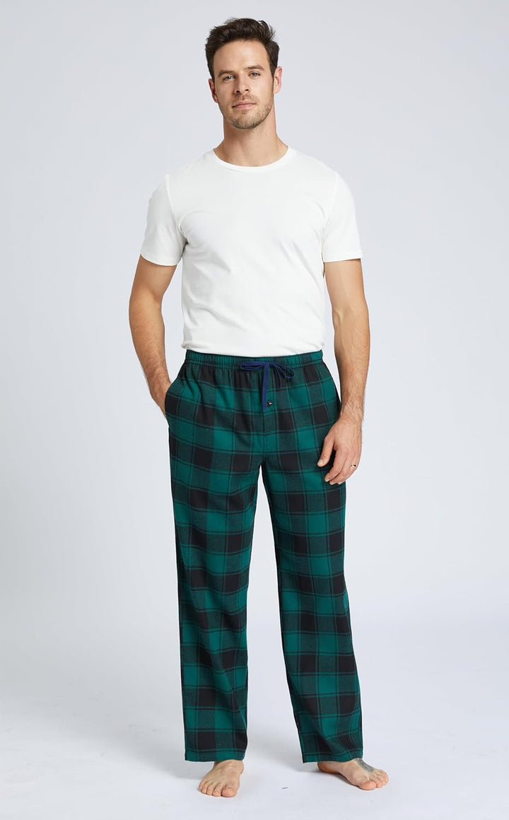 Jveyvth Herren Pyjamahose Flanell Baumwolle kariert Schlaf & Lounge Hose, PJ Hose mit Taschen und Kn