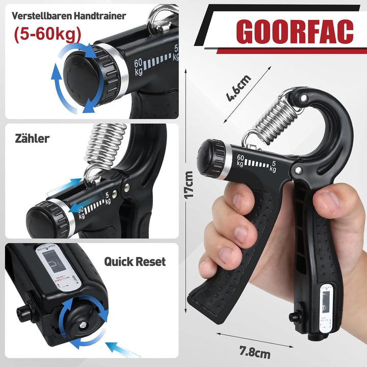 GOORFACHandtrainer Fingertrainer (6-teilig) Griffkraft Trainer Krafttraining Griffstärker Verstellba