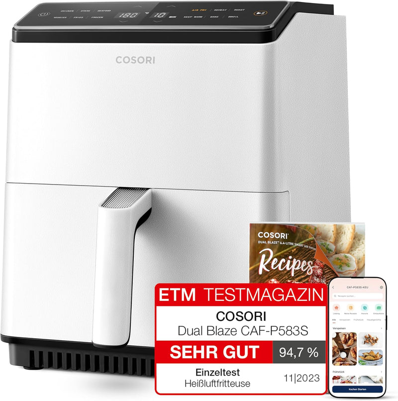 COSORI Heissluftfritteuse XXL, Dual Blaze, 6,4 L(1.8kg) Wifi verbunden, Airfryer mit 12 Multifunktio