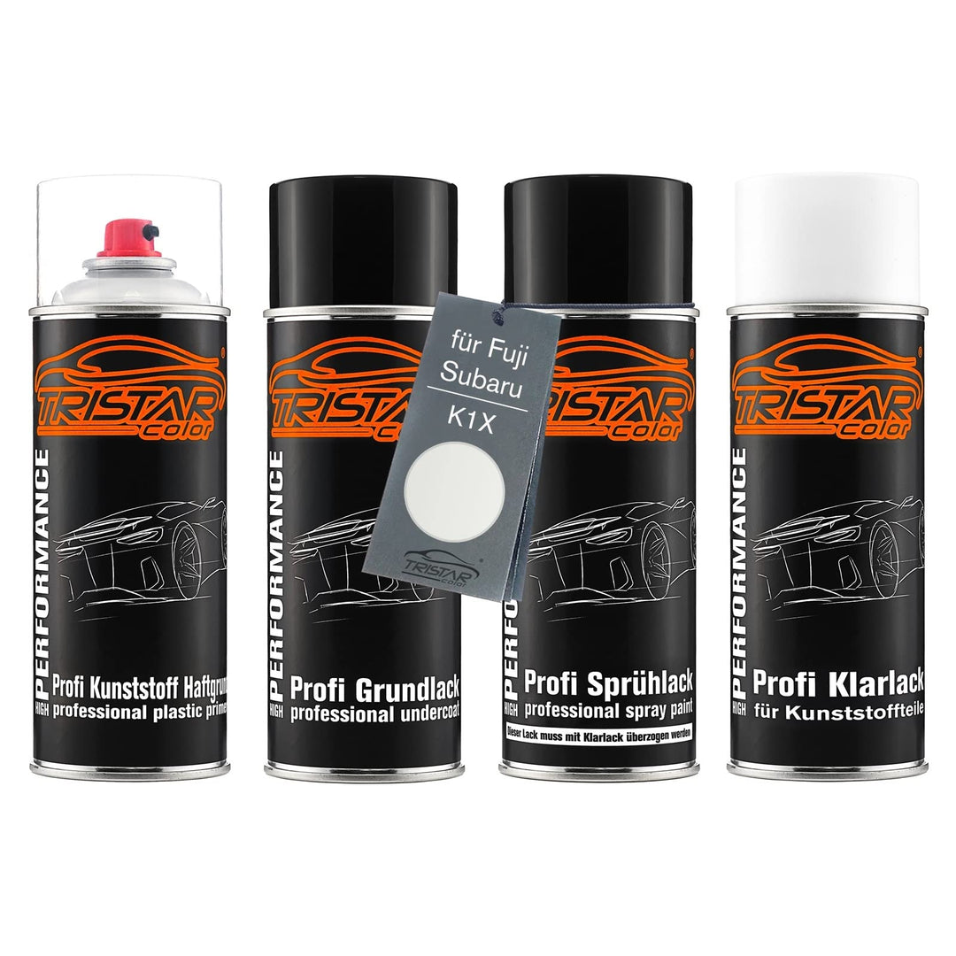 TRISTARcolor Autolack Spraydosen Set für Kunststoff Stossstange für Fuji/Subaru K1X Crystal White Pe