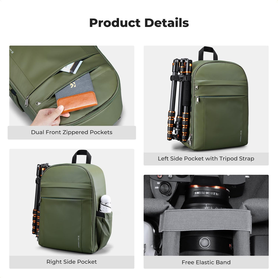 K&F CONCEPT Kamerarucksack Fotorucksack Kompakt & Leicht mit Regenschutz, Camera Backpack für Spiege