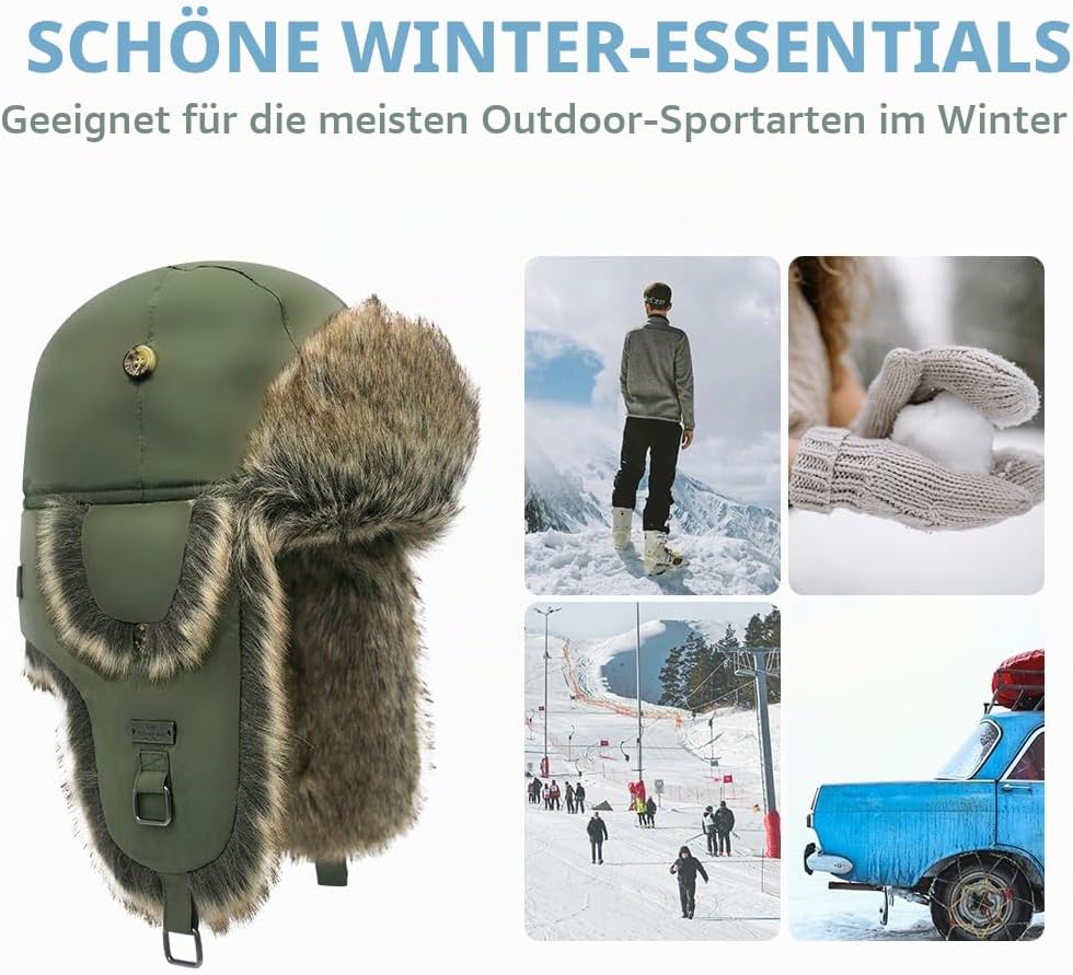 Alkaidstar Unisex Fliegermütze Rib Bomber Aviator Pilot Hat Faux Fellmütze Winter Russische Mütze He