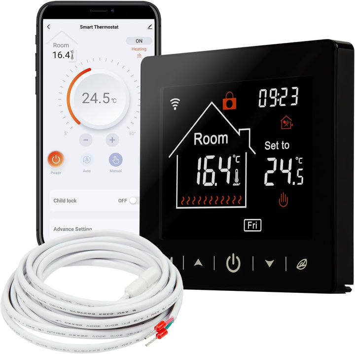 Mi-Heat M2 digital Thermostat WLAN & Bluetooth schwarz - Fussbodenheizung, Wasser und Elektro Fussbo