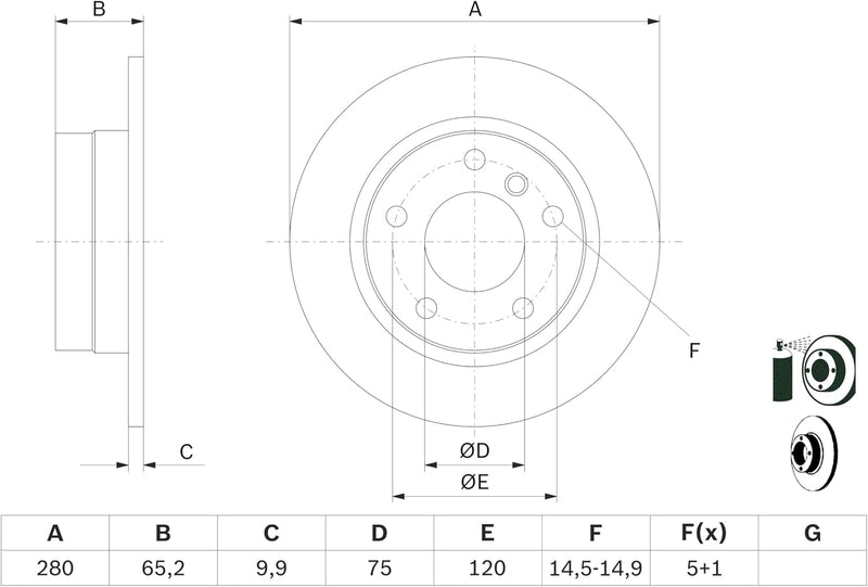 Bosch BD1085 Bremsscheiben - Hinterachse - ECE-R90 Zertifizierung - zwei Bremsscheiben pro Set