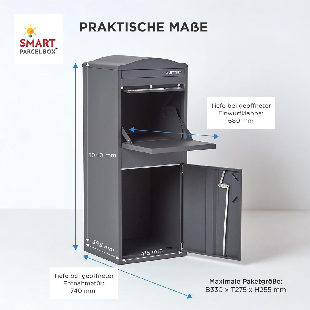SMART PARCEL BOX Paketbox draussen, Standbriefkasten mit Paketfach, Paketbriefkasten XXL, grosse Pos