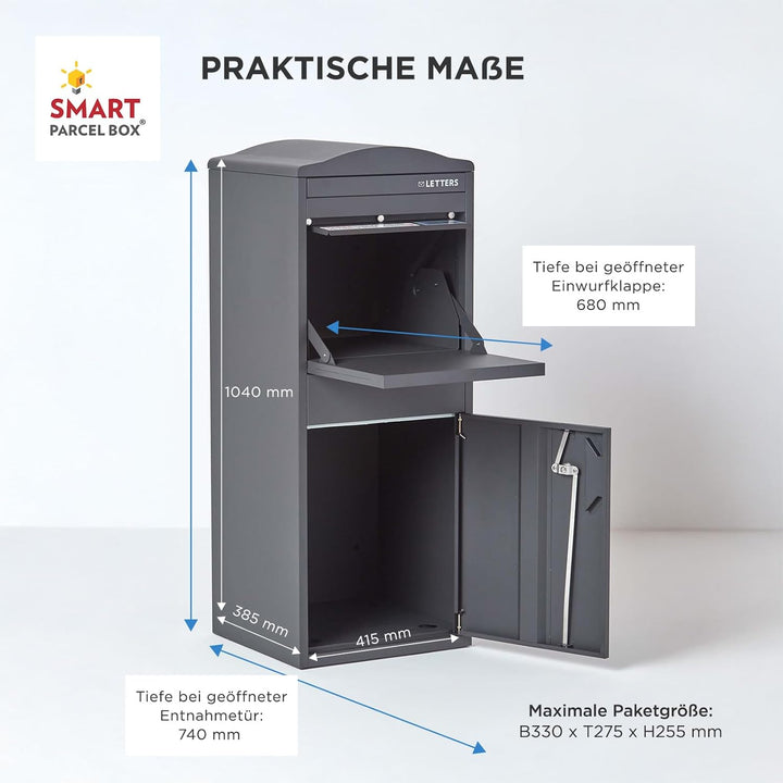 SMART PARCEL BOX Paketbox draussen, Standbriefkasten mit Paketfach, Paketbriefkasten XXL, grosse Pos
