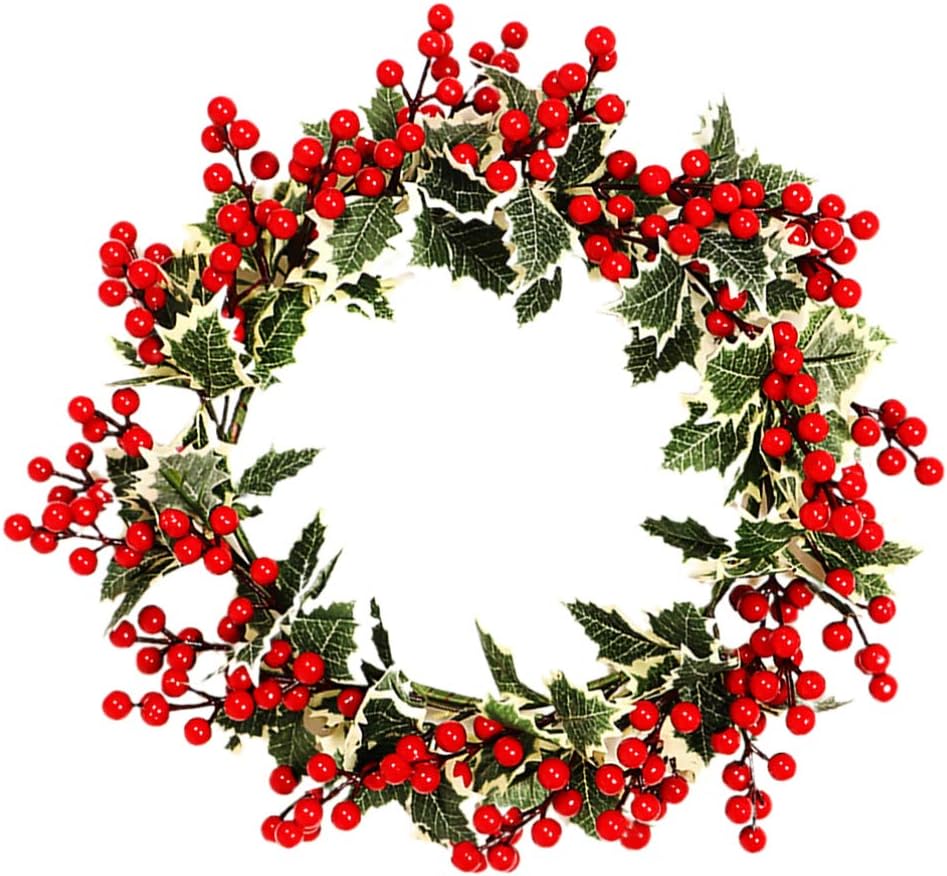 BESPORTBLE Weihnachtskranz Rote Beere künstliche Beere Holly Berry grüne Blätter Türkranz Wandkranz
