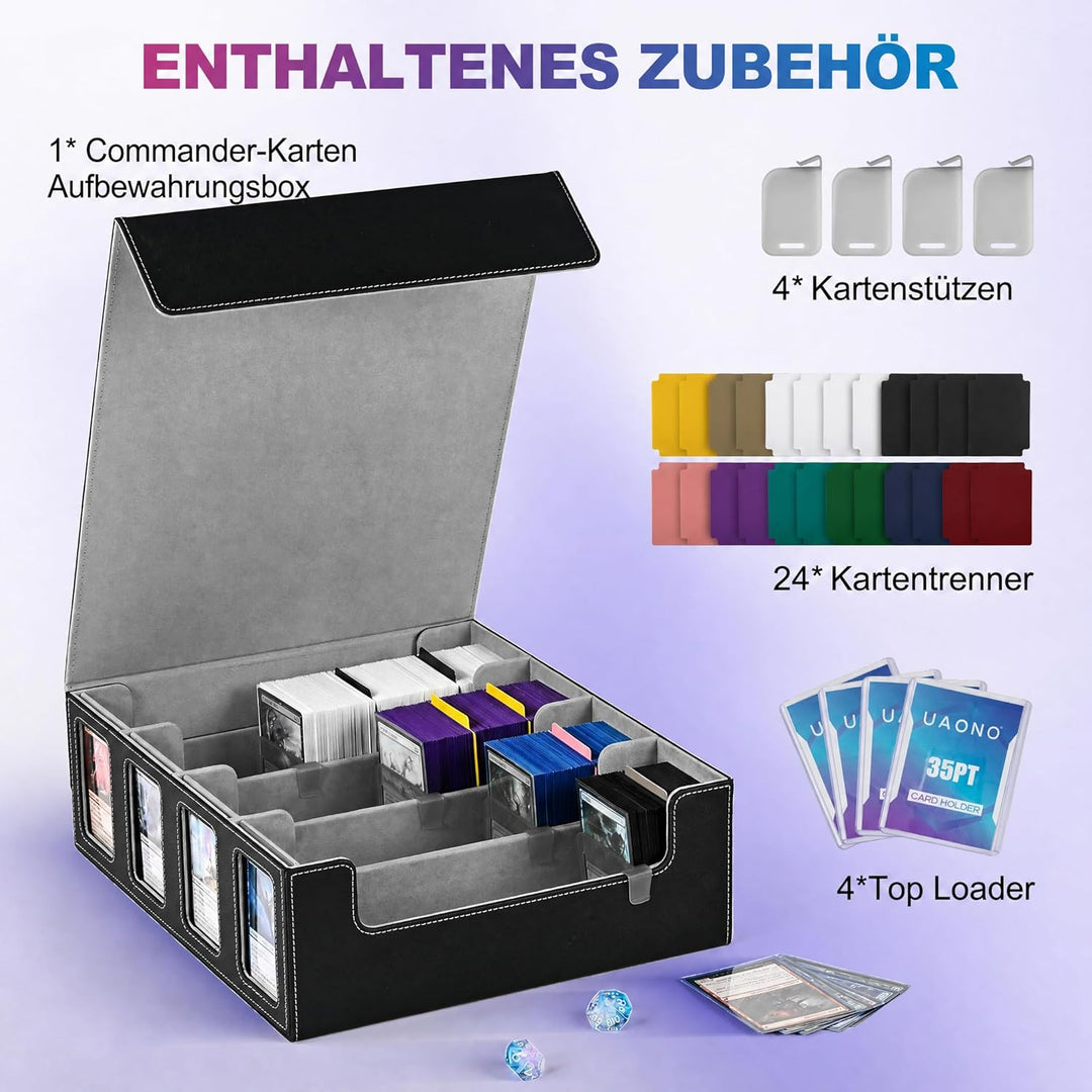 Trading Card Storage Box für Commander Display, 2400+ MTG Deck Box mit 4 Top Loader, TCG Card Case p