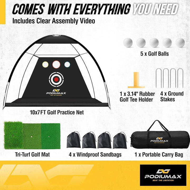 PodiuMax Golf Netz, 3x2.1M / 60x50x64CM Einfach Aufzubauendes Golfnetz Übungsnetz für Outdoor Indoor