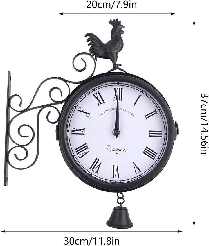 Retro Wanduhr Antik Garten im Freien Doppelseitige Bahnhofsuhr Schwarz Bahnhofsuhr Garten Uhr Wasser