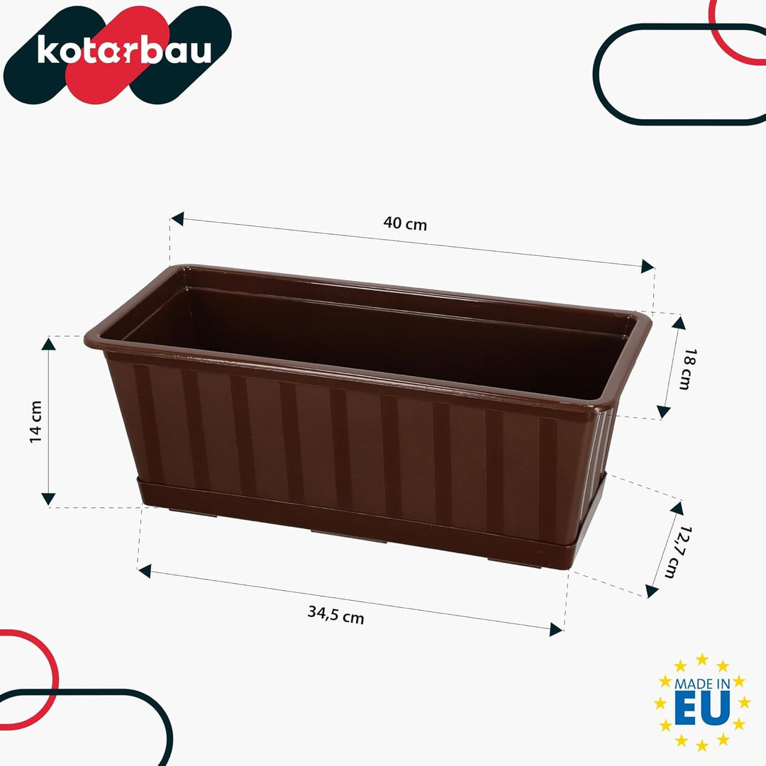 KOTARBAU® 4er Set Blumenkasten - Blumentopf für Balkon - 40 x 18 x 14 cm - Braun - Balkonkasten Balk