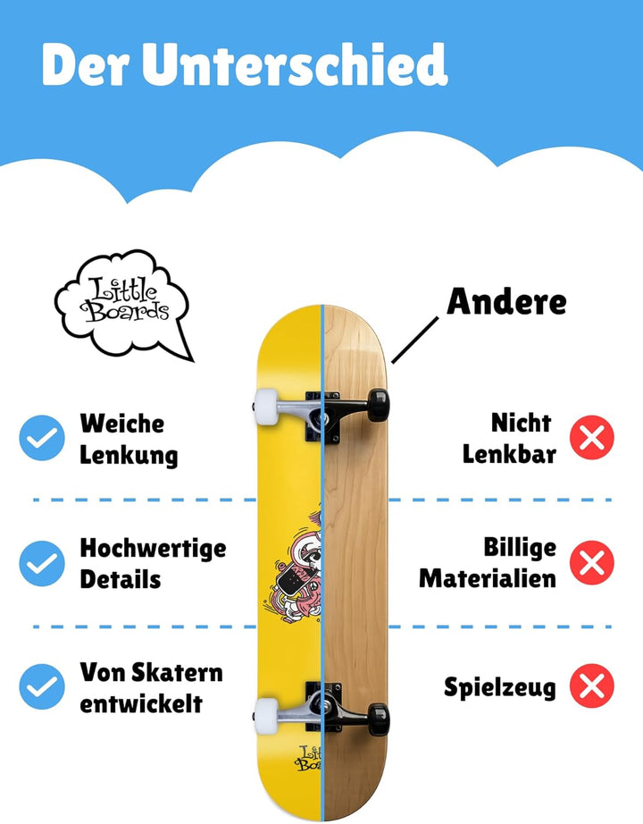 Skateboard für Kinder - hochwertiges Komplettboard für Anfänger ab 3 oder 4 Jahren, aus 7 Lagen Ahor