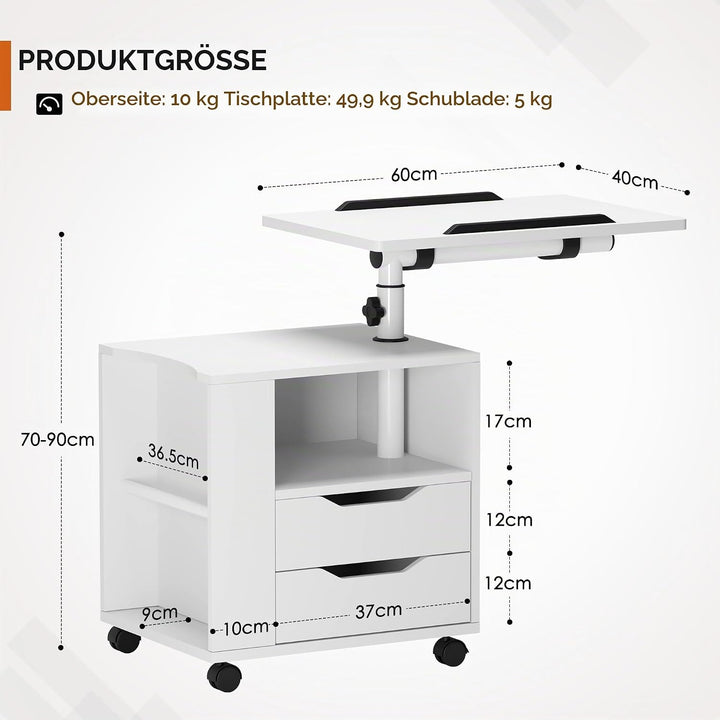 soges Betttisch Laptoptisch Sofatisch aus Holzwerkstoffen hochverstellbar mit drehbar Tischplatte ge